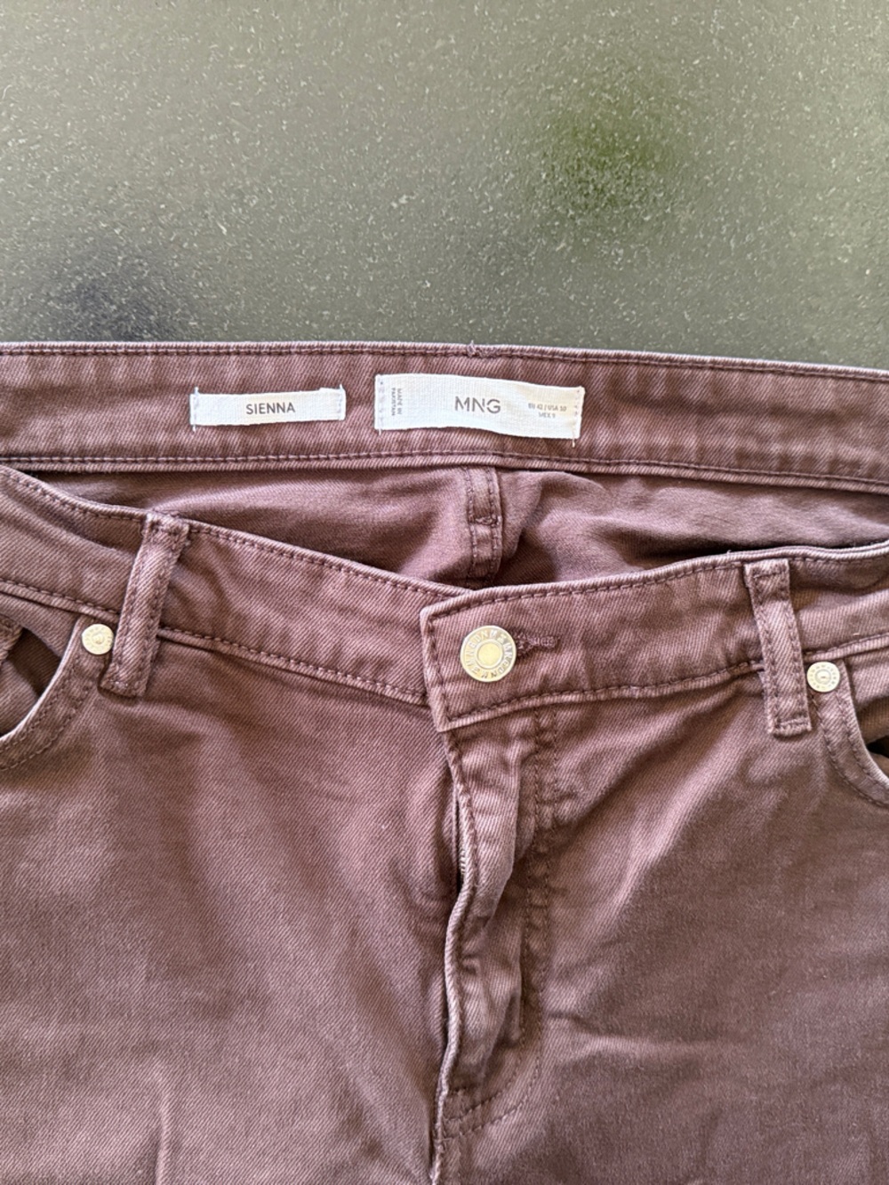 Mango High-Rise Slim Jeans in Deep Brown